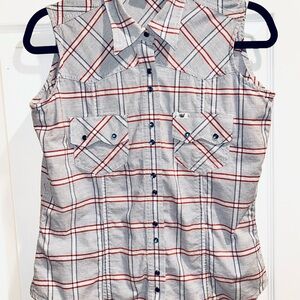 Western Shirt Cruel Girl Women’s Sleeveless Blue Snap Button Blue Red Size M